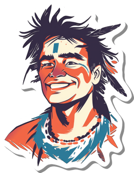 Smiling Indigenous Person with Spiky Hair and Feathers png
