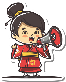 A Cute Girl in Red Kimono Using a Megaphone png