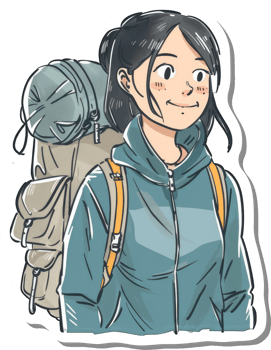 Happy Young Woman Hiking With Backpack png