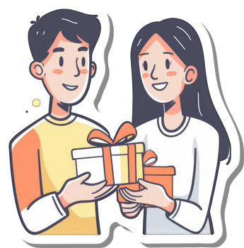 Young couple exchanging gifts smiling happily together png