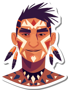 Indigenous Male Portrait with Tribal Face Paint and Feathers png