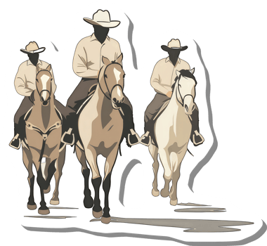 Three Cowboys Ride Horses Across The Plains png