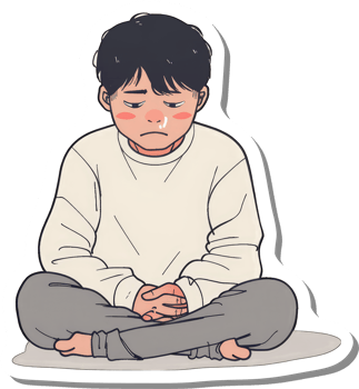Sad Boy Sitting Cross Legged Wearing Cream Sweater png