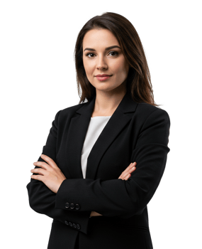 business woman folding arms wearing black suit and white inner png