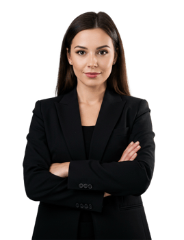 business woman folding arms wearing black suit looking straight portrait png