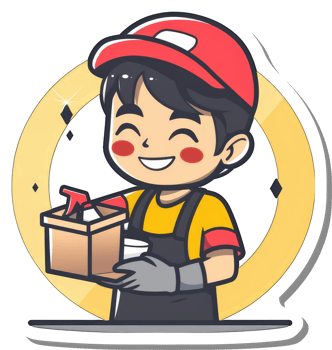 Happy Delivery Boy Holding Package and Drink png