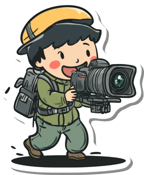 Happy Boy Cameraman Carrying Professional Camera Equipment png