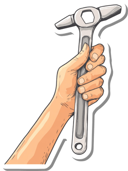 A hand holds a large silver wrench tool png