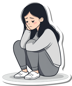Sad Girl Sitting Crouched Holding Her Face png