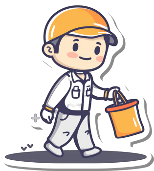 A Cartoon Painter Walks With A Bucket Of Paint png