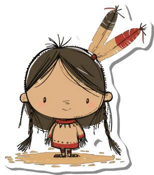Adorable Native American Girl Child Wearing Feathers png
