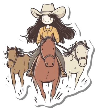 Cowgirl Riding Horse With Two Ponies Galloping png