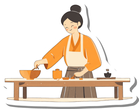 Happy Woman Preparing Food In Traditional Attire png