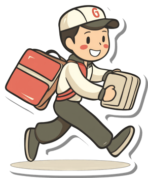 A happy delivery boy runs carrying packages png