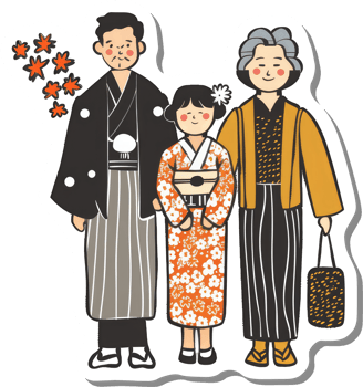 A Japanese Family Dressed In Traditional Autumn Attire png