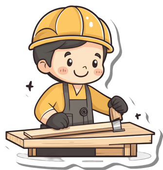A Happy Carpenter Boy Works Wood Using Tools png