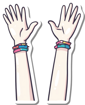 Two Arms Raised High Showing Colorful Bracelets png