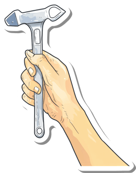 A hand holding a claw hammer tool png
