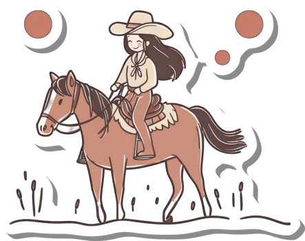Girl Riding Brown Horse Wearing Cowboy Hat png