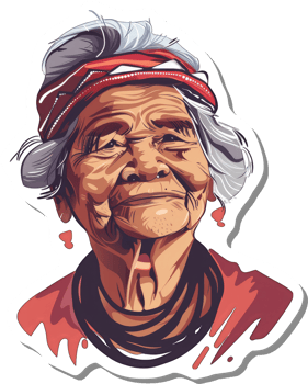 Portrait of an Elderly Woman with Gray Hair and Red Headwrap png
