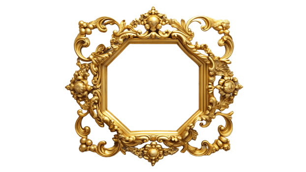Ornate Golden Picture Frame Featuring Intricate Baroque Designs Perfect for Showcasing Cherished Memories and Enhancing Any Classical Home Decor Style Elegantly png