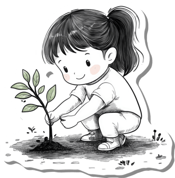 Girl Planting a Small Sapling Carefully in the Ground png
