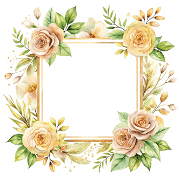Beautiful Watercolor Floral Frame Featuring Soft Pink and Yellow Roses Ideal for Adding Charm and Elegance to Your Invitations or Home Decor Projects png