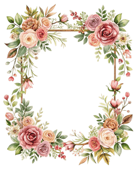 Stunning Floral Frame with Soft Pink and Cream Roses Perfect for Creating Elegant Invitations or Home Decor Projects That Convey Warmth and Beauty png