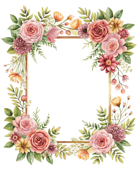 Vibrant Botanical Frame Featuring Colorful Roses and Flowers Ideal for Adding a Touch of Nature and Freshness to Your Artwork or Personalized Gifts png