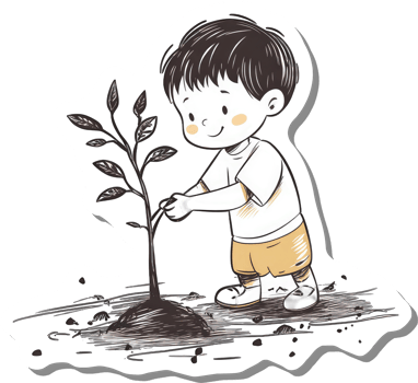 Young Boy Carefully Plants a Small Sapling in the Ground png
