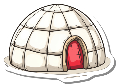 A charming illustration of an igloo with a red door png