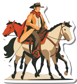 Cowboy Riding Two Horses Across The Plains png