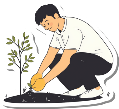 A Young Man Carefully Plants a Small Tree Sapling png