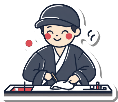 Happy Boy Writing Calligraphy at Desk png