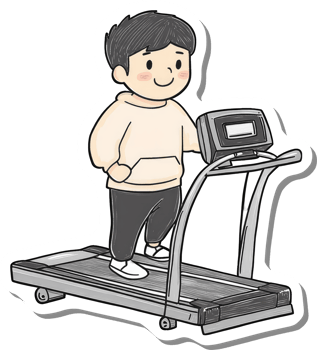A Cartoon Boy Exercises on a Treadmill png