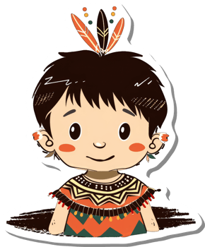 Adorable Cartoon Boy Native American Inspired Attire png