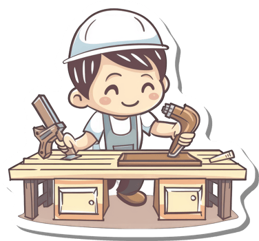Happy Carpenter Working on Wooden Project in Workshop png