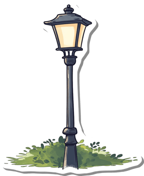 Illuminated Street Lamp Amidst Lush Green Foliage png