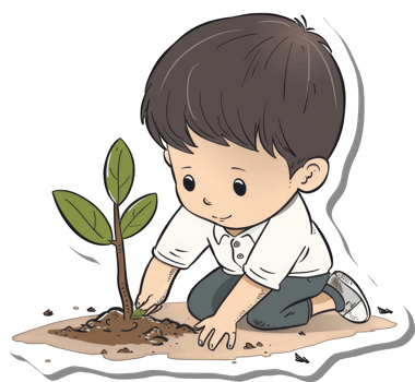 Young Boy Planting a Small Sapling Carefully png