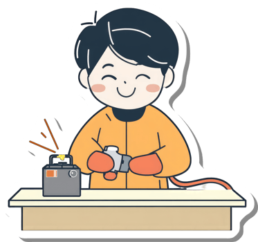 Happy Boy Working on Small Electrical Device png