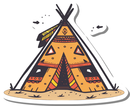 A Decorated Native American Teepee Stands on Sandy Ground png