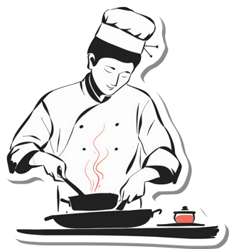 Chef skillfully prepares delicious Asian cuisine in a pan png
