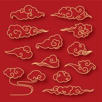 Chinese or japanese style gold cloud patterns on a red background. Decorative asian elements vector