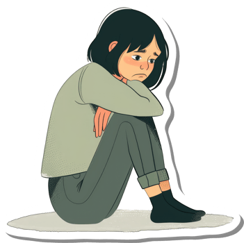 Sad girl sitting hugging knees feeling lonely png