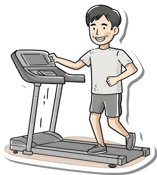 A smiling man exercises on a treadmill png