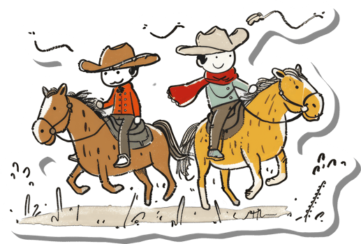 Two Cowboys Riding Horses Across a Plain png