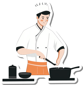 Young Male Chef Cooking Delicious Food in Kitchen png