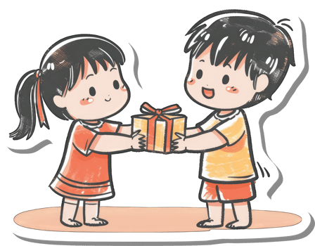 Boy and girl exchange a gift cheerfully png