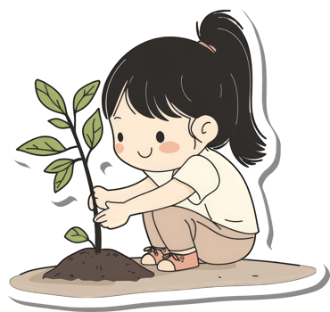 A Little Girl Carefully Plants a Young Tree Sapling png
