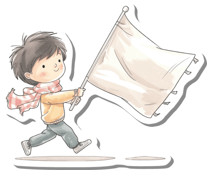 A Boy Joyfully Runs Holding a Blank White Flag png